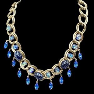 Vintage Kafin NY Art Glass Rhinestone Fringe Necklace